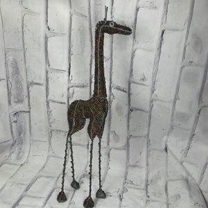 Wire and Bead Giraffe African Art Figurine 21" Tall Colorful Bohemian